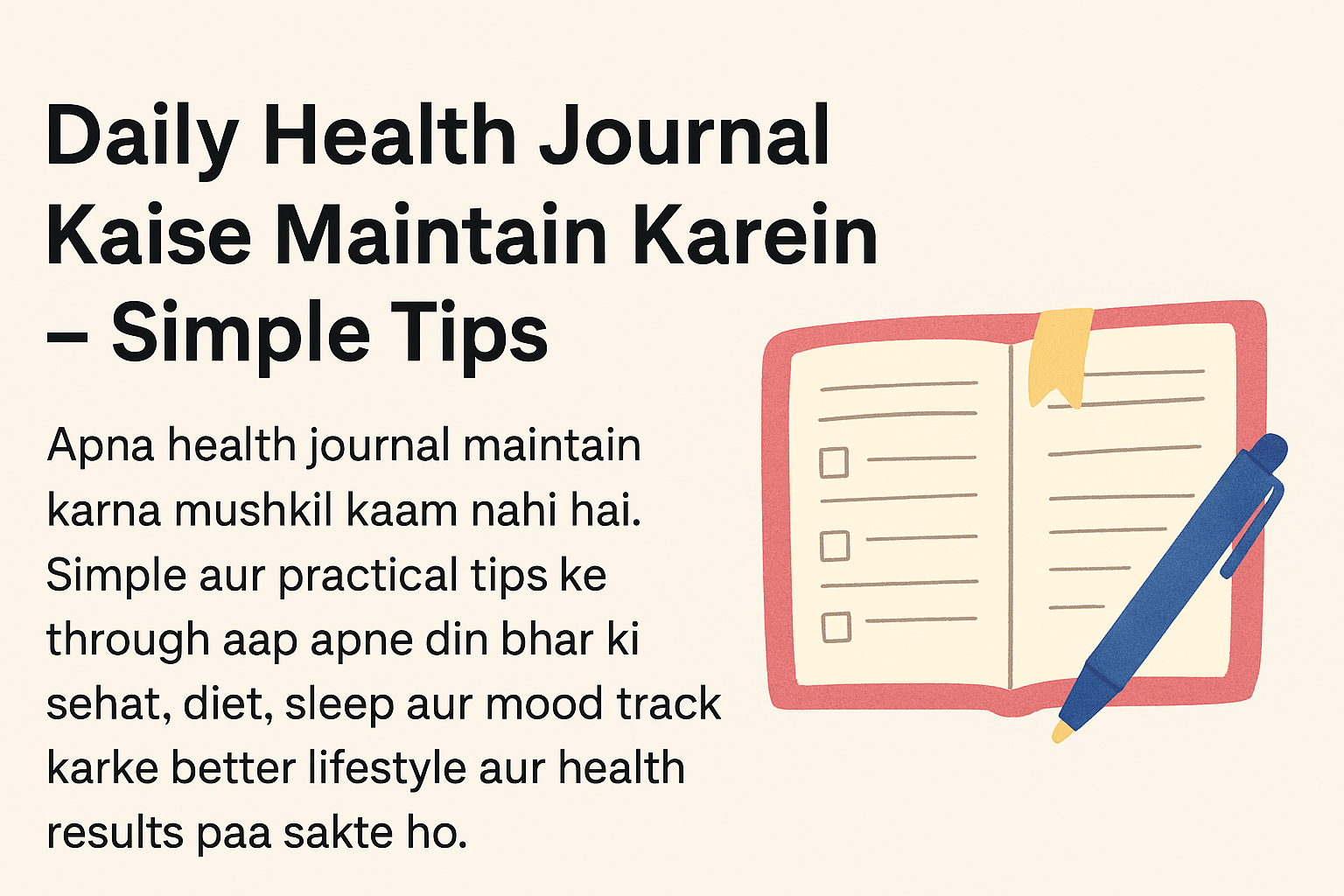 “Daily Health Journal Kaise Maintain Karein – Notebook aur Pen ke saath ek realistic photo jo health aur fitness tracking habit ko represent karti hai.”