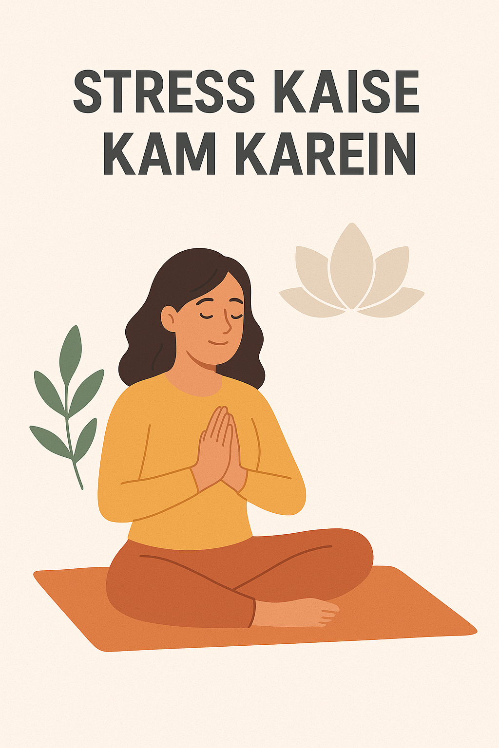 “A woman sitting on a yoga mat doing deep breathing meditation, helping reduce stress naturally – stress kam karne ke best ways.”