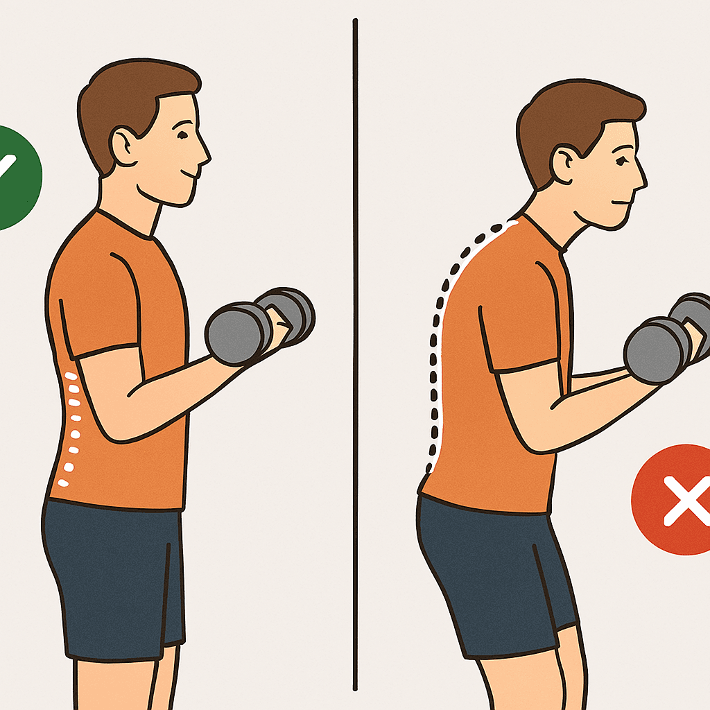 Correct vs incorrect weight lifting form showing proper posture and spine alignment
