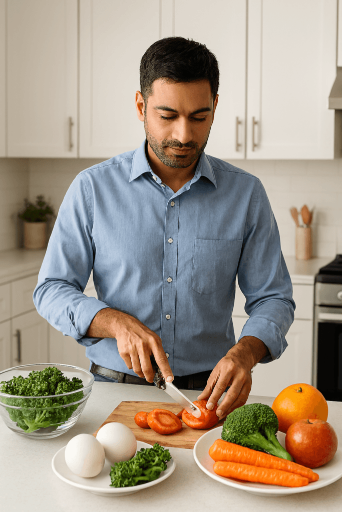 Healthy eating habits in daily life with home-cooked food and natural ingredients