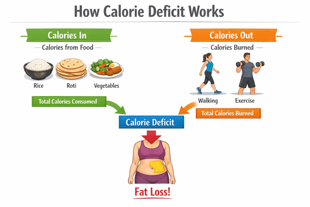 how calorie deficit works for weight loss infographic